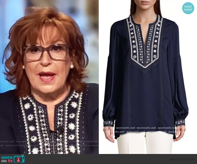 Kobi Halperin Sandi Embroidered Puff-Sleeve Silk Blouse worn by Joy Behar on The View