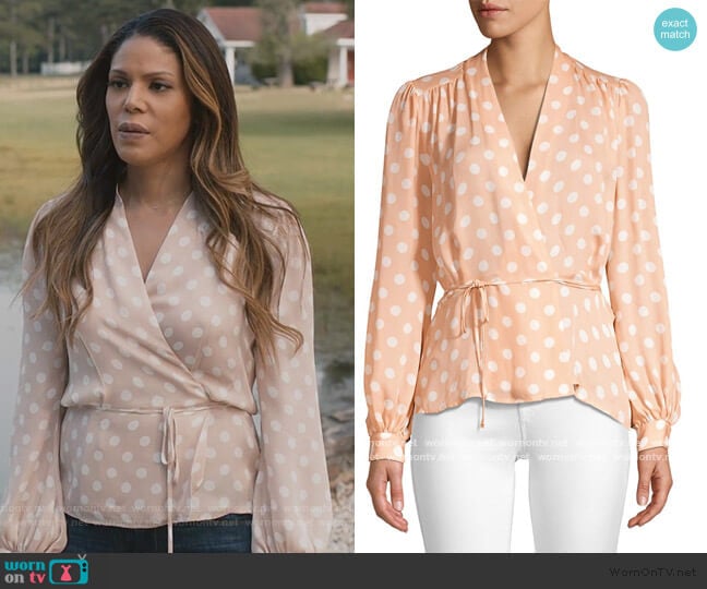 L'Agence Cara Silk Polka Dot Wrap Blouse worn by Grace Greenleaf (Merle Dandridge) on Greenleaf