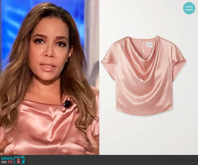 Le Kasha Tarim draped silk-satin top worn by Sunny Hostin on The View