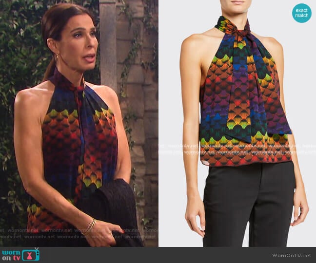 Alice + Olivia Leia Tie-Neck Halter Top worn by Hope Williams (Kristian Alfonso) on Days of our Lives