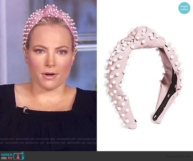 Lele Sadoughi Faux Leather Imitation Pearl Knotted Headband worn by Meghan McCain on The View