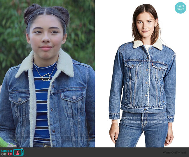 Levis Ex-Boyfriend Sherpa Trucker Jacket worn by Dawn Schafer (Xochitl Gomez) on The Baby-Sitters Club