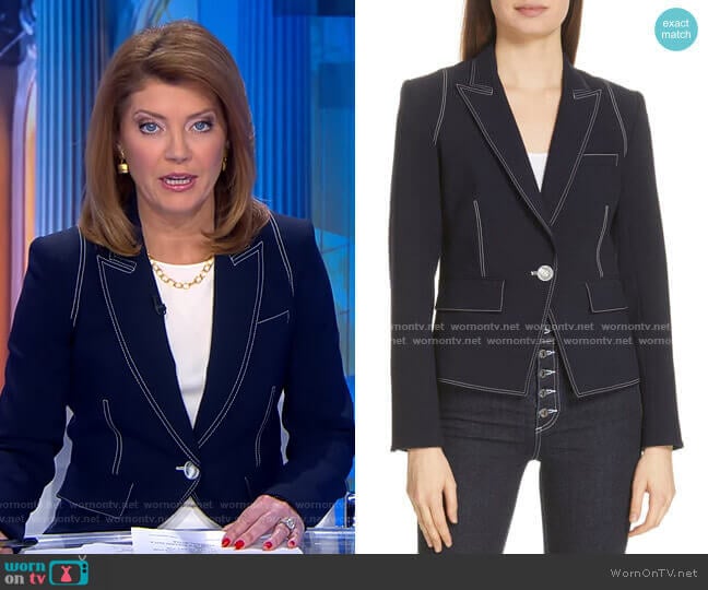 Veronica Beard Machenzie Contrast Stitch Dickey Jacket worn by Norah O'Donnell on CBS Evening News