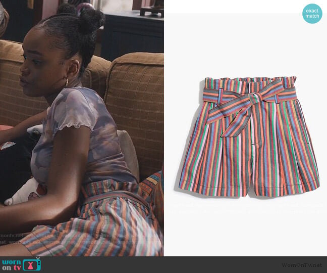 Madwell Paperbag Shorts in Rainbow Stripe worn by Zora Greenleaf (Lovie Simone) on Greenleaf