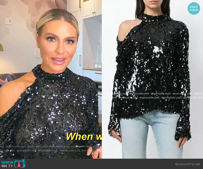 Magda Butrym Oxford Sequined Cold-Shoulder Top worn by Dorit Kemsley on The Real Housewives of Beverly Hills