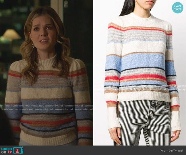 Veronica Beard Meredith Striped Knitted Sweater worn by Sutton (Meghann Fahy) on The Bold Type