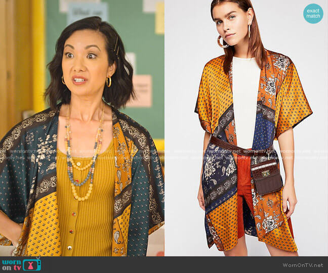 Free People Mon Cheri Silky Patchwork Kimono