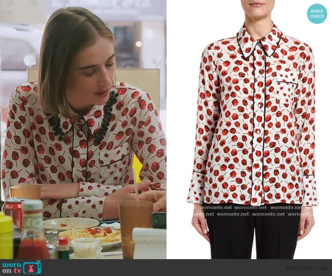 No. 21 Printed Long-Sleeve Blouse with Embellished Collar