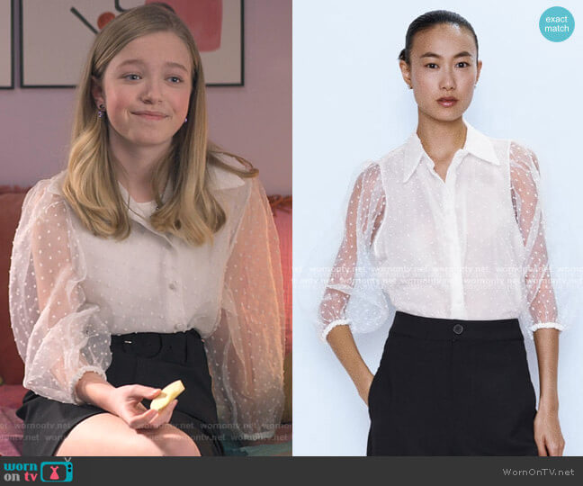 Zara Organza Blouse with Full Sleeves worn by Stacey McGill (Shay Rudolph) on The Baby-Sitters Club