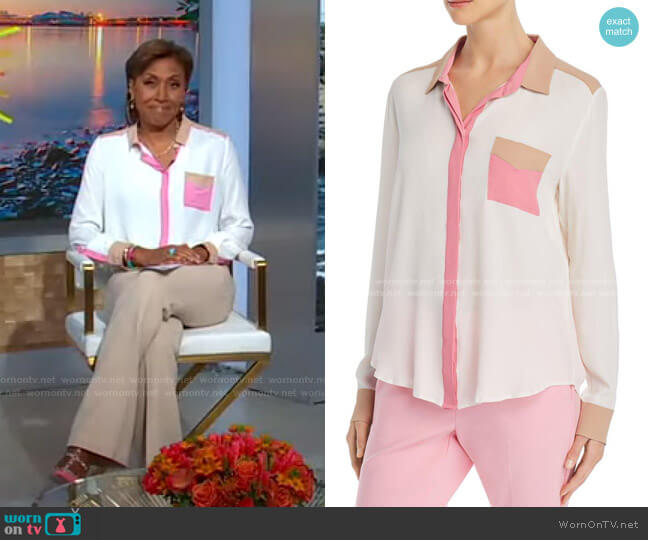 Marella Odessa Color-Blocked Button-Down Shirt worn by Robin Roberts on Good Morning America