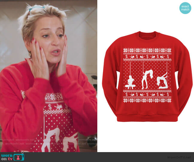 Old Glory Stripper Silhoutte christmas Sweater worn by Dorinda Medley on The Real Housewives of New York City
