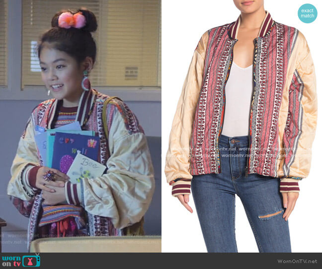 Free People Pandora Quilted Reversible Bomber Jacket worn by Claudia Kishi (Momona Tamada) on The Baby-Sitters Club