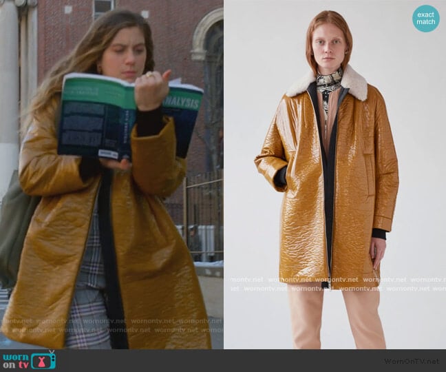 Rachel Comey Jaunt Coat In Turmeric Solaris worn by McAfee (Laura Dreyfuss) on The Politician