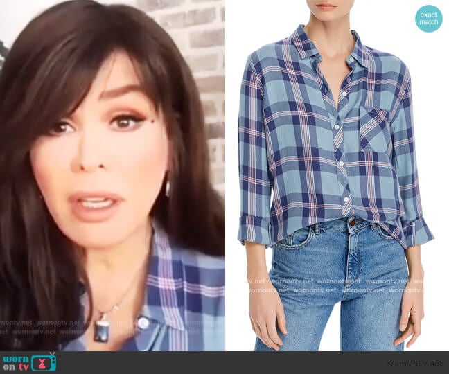 Rails in Aqua Navy Blossom Hunter Plaid Shirt worn by Marie Osmond on The Talk