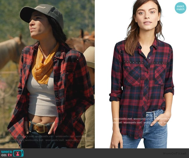 Rails Rex Plaid Button-Front Studded Shirt worn by Monica Dutton (Kelsey Asbille) on Yellowstone