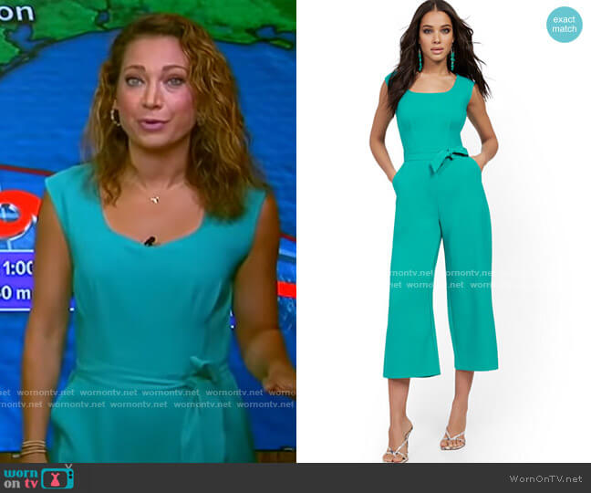 New York & Company Square-Neck Belted Jumpsuit worn by Ginger Zee on Good Morning America