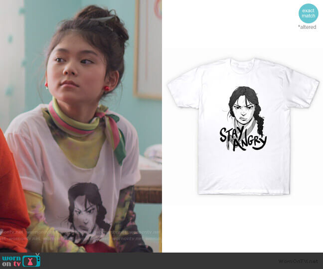 Angry Asian Man Stay Angry Always Shirt worn by Claudia Kishi (Momona Tamada) on The Baby-Sitters Club