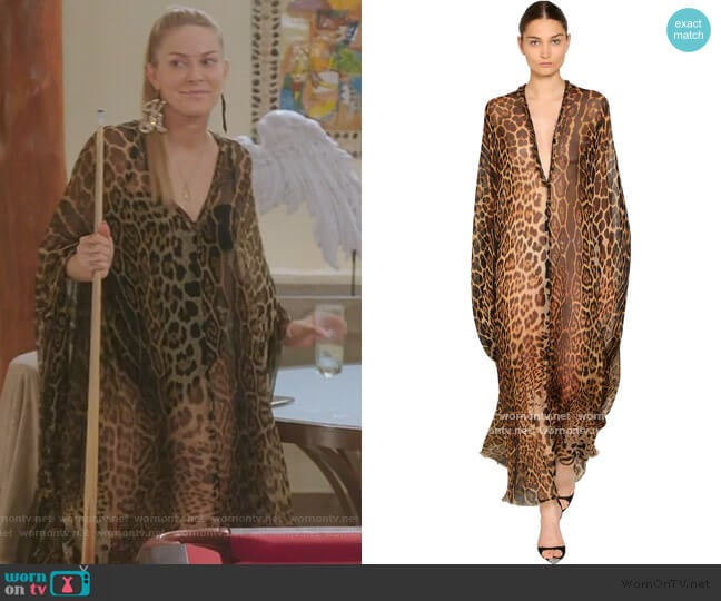 Saint Laurent Leopard Georgette Caftan Dress worn by Leah McSweeney on The Real Housewives of New York City