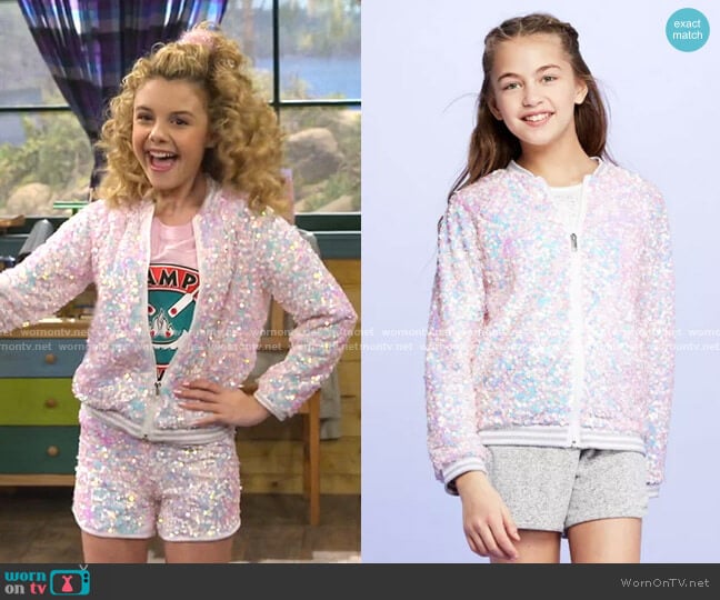 More Than Magic Sequin Bomber Jacket worn by Destiny Baker (Mallory James Mahoney) on Bunkd