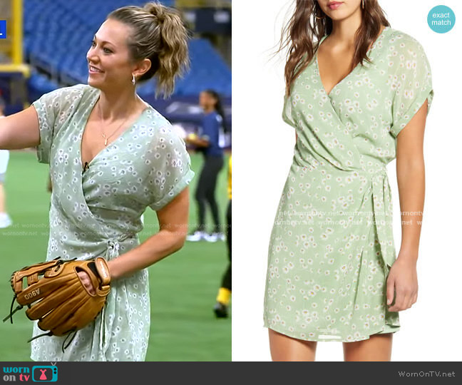 All in Favor Simone Floral Wrap Front Minidress worn by Ginger Zee on Good Morning America
