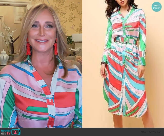 Sonja Multicolor Belted Midi Shirt Dress worn by Sonja Morgan on The Real Housewives of New York City