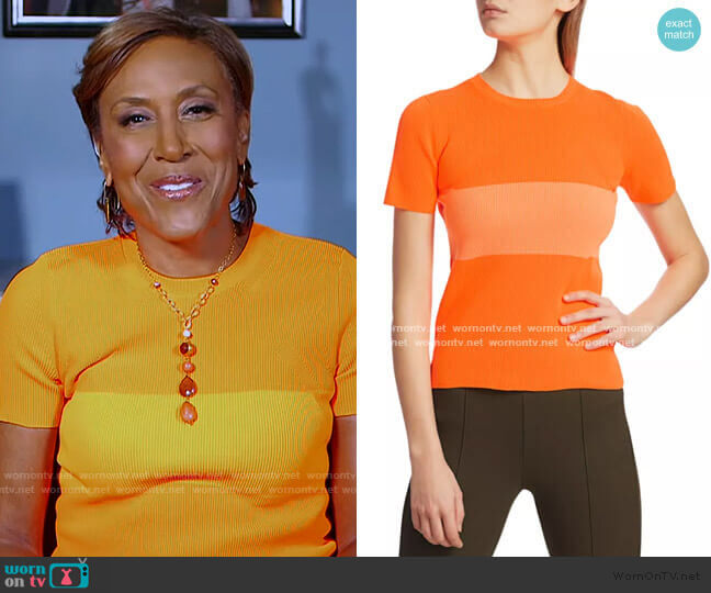 Helmut Lang Striped T-Shirt worn by Robin Roberts on Good Morning America