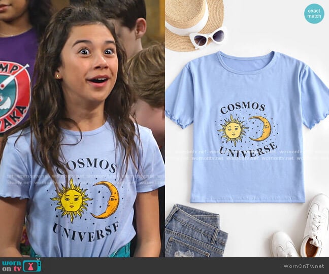 Zaful Sun Moon Star Lettuce Cuffs T-shirt worn by Gwen (Scarlett Estevez) on Bunkd