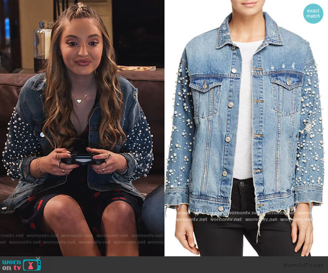 Sunset & Spring Embellished Denim Jacket worn by Brooke Bishop (Bella Podaras) on The Expanding Universe of Ashley Garcia