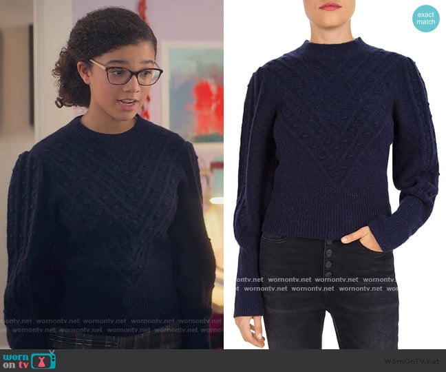 The Kooples Chevron & Popcorn-Knit Sweater worn by Mary-Anne Spier (Malia Baker) on The Baby-Sitters Club