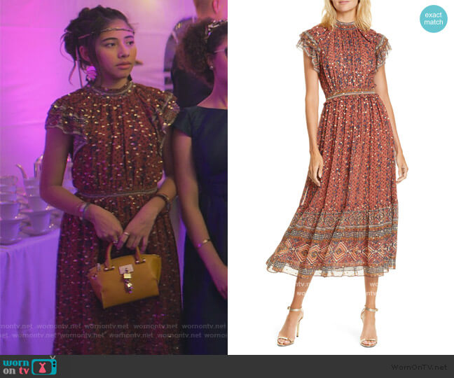 Ulla Johnson Alastair Jacquard Dot Silk Blend Midi Dress worn by Dawn Schafer (Xochitl Gomez) on The Baby-Sitters Club