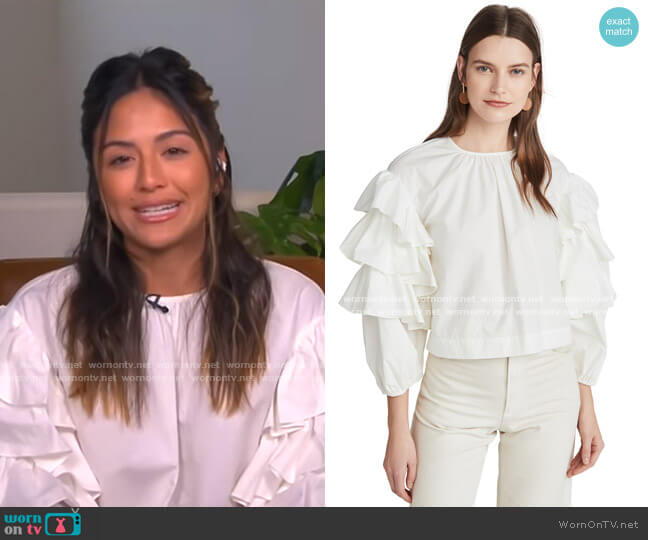 Ulla Johnson Tulia Ruffle Sleeve Blouse worn by Erin Lim on E! News