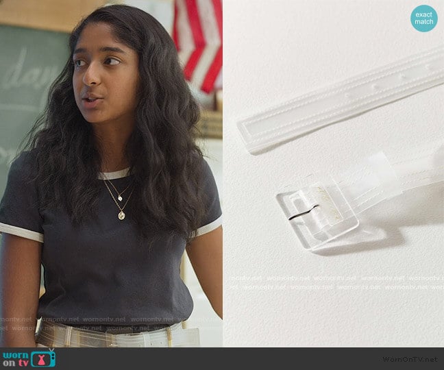 Urban Outfitters Square Clear Belt worn by Devi Vishwakumar (Maitreyi Ramakrishnan) on Never Have I Ever