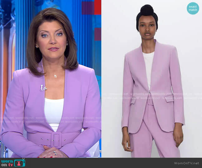 Zara V-Neck Blazer worn by Norah O'Donnell on CBS Evening News