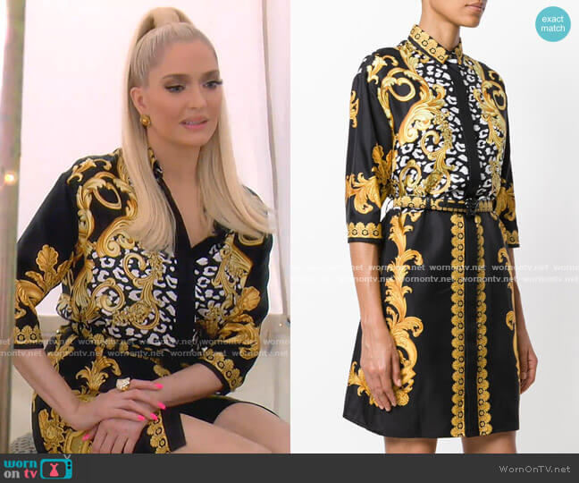 Versace Signature Print Shirt Dress worn by Erika Jayne on The Real Housewives of Beverly Hills