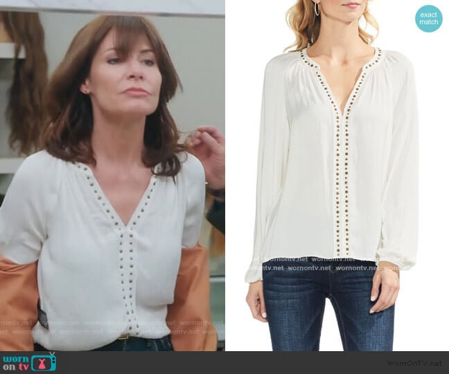 Vince Camuto Studded V-neck Top worn by Luann de Lesseps on The Real Housewives of New York City