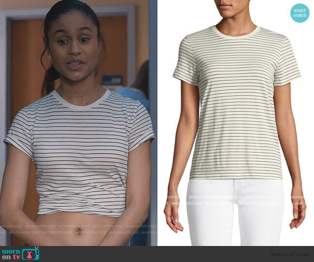 Vince White Striped T-Shirt worn by Sophia Greenleaf (Desiree Ross) on Greenleaf