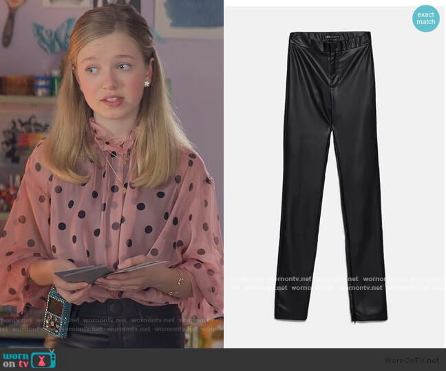 Zara Extra Long Faux Leather Leggings worn by Stacey McGill (Shay Rudolph) on The Baby-Sitters Club