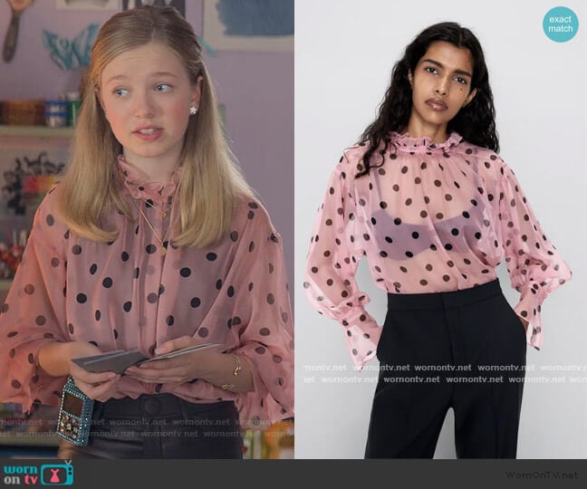 Zara Polka Dot Print Blouse worn by Stacey McGill (Shay Rudolph) on The Baby-Sitters Club