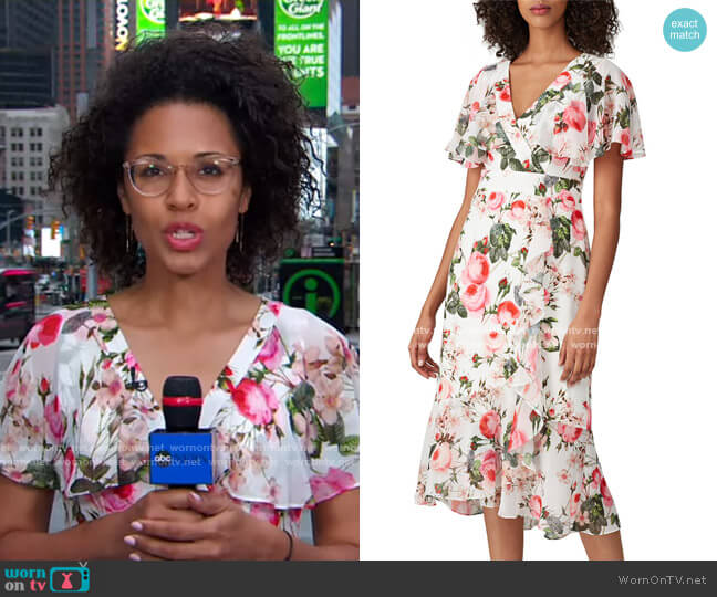 Adrianna Papell Floral Flutter Sleeve Dress worn by Adrienne Bankert on Good Morning America