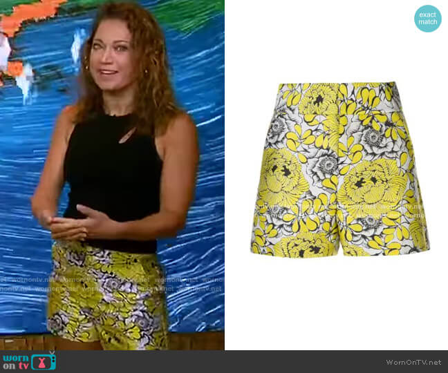 Alice + Olivia Cady High Waist Clean WB Shorts worn by Ginger Zee on Good Morning America