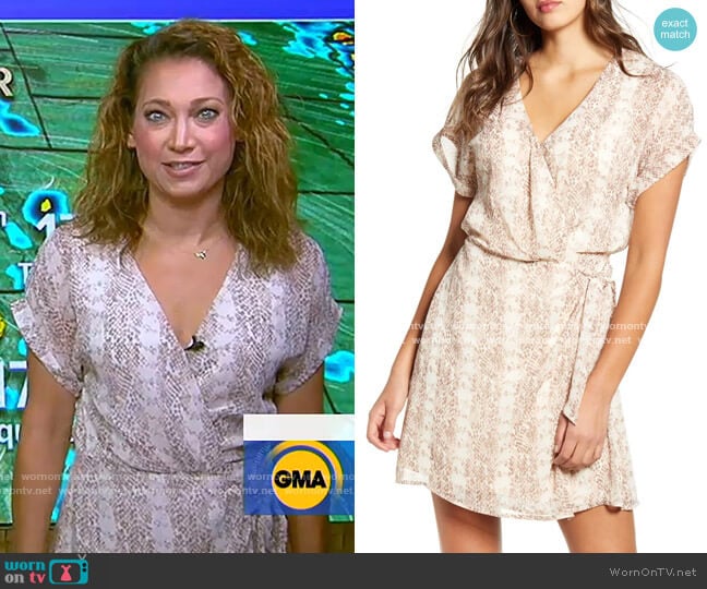 All in Favor Simone Floral Wrap Front Minidress worn by Ginger Zee on Good Morning America
