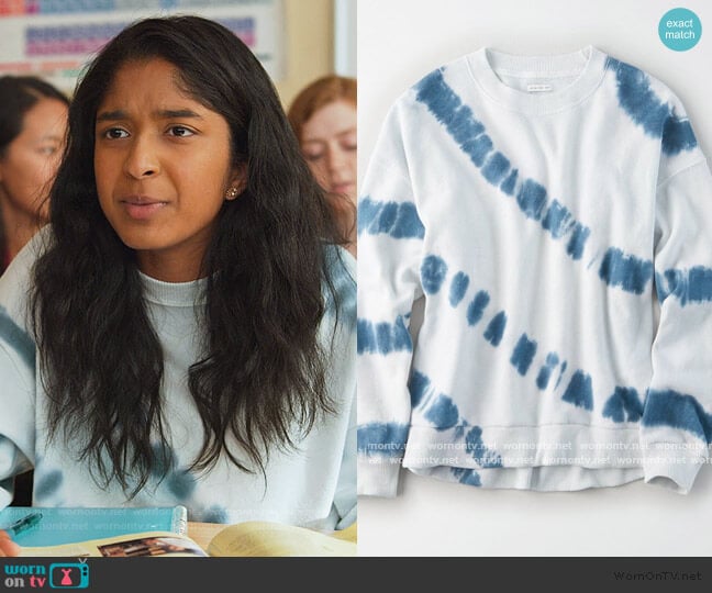 American Eagle Tie Dye Sweatshirt worn by Devi Vishwakumar (Maitreyi Ramakrishnan) on Never Have I Ever