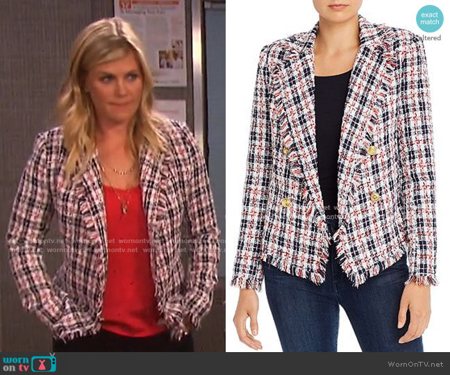 Aqua Plaid Tweed Open-Front Blazer worn by Sami Brady (Alison Sweeney) on Days of our Lives
