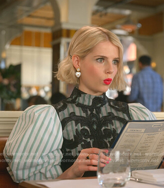 Astrid’s striped puff sleeve dress on The Politician
