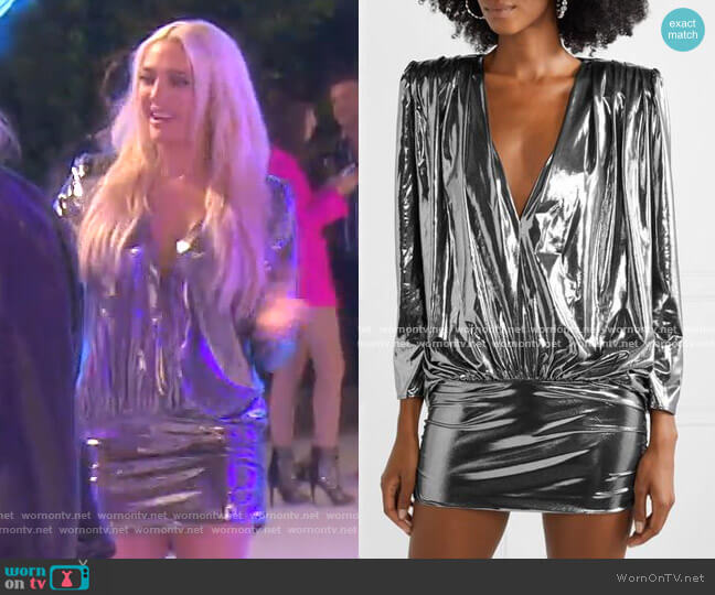 The Attico Draped Stretch-Lamé Mini Dress worn by Erika Jayne on The Real Housewives of Beverly Hills