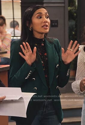 Ava Page’s green double breasted blazer on The Expanding Universe of Ashley Garcia
