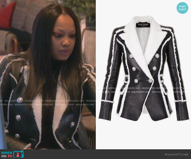 Balmain Black and white Shearling Jacket worn by Garcelle Beauvais on The Real Housewives of Beverly Hills