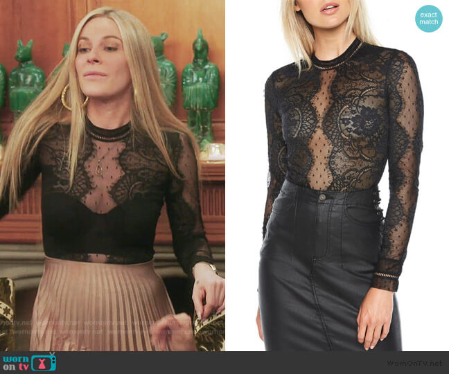 Bardot Opia Lace Bodysuit worn by Leah McSweeney on The Real Housewives of New York City