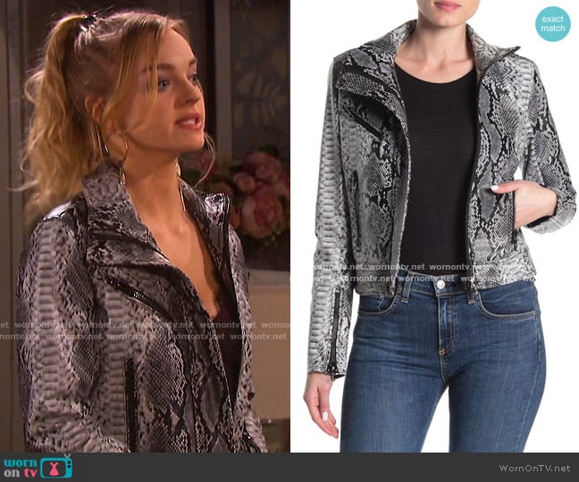 Blank Nyc Snake Embossed Faux Leather Moto Jacket worn by Claire Brady (Olivia Keegan) on Days of our Lives