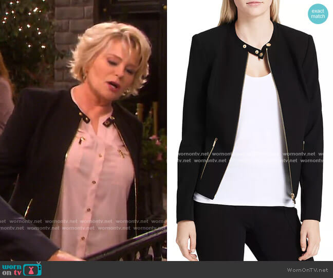 Calvin Klein Crepe Moto Jacket worn by Bonnie Lockhart (Judi Evans) on Days of our Lives